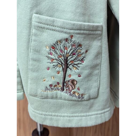 Breckenridge Cardigan Womens XL Green Embroidered Pearl Snap Fall Trees Squirrel - Picture 3 of 10